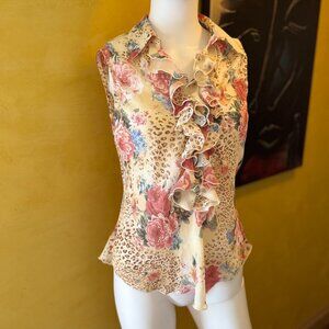 Vintage Caviar Y2K Sleeveless Ruffle Blouse – Size M